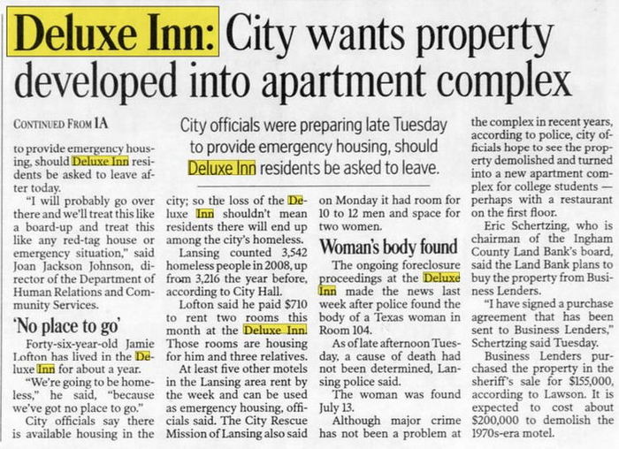 Riverside Motor Inn (Deluxe Inn, Riverside Manor) - Jul 2009 Article On Deluxe (newer photo)